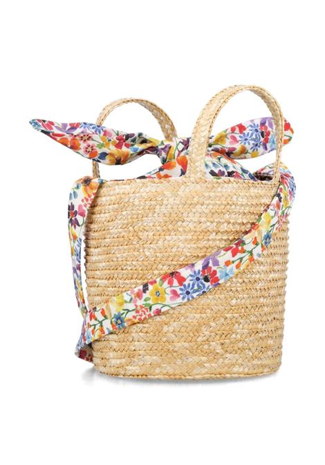 Liberty Fabric Cotton and Natural Straw Bucket Bag IL GUFO | P24ZO084EA304001