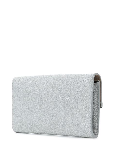 Silver Fine Glitter Leather Clutch Bag JIMMY CHOO | EMMIE IGTSILVER