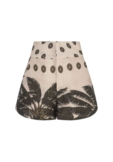 Tomaso Linen Shorts In Cream With Mini Palms In Green JUAN DE DIOS | RE24-40010CRE