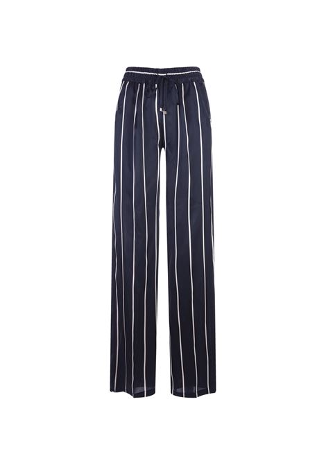 Navy Blue Striped Silk Drawstring Trousers KITON | D48122K0978C05