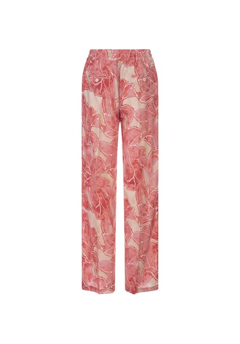 Printed Silk Drawstring Trousers In Pink KITON | D48122K0978C09