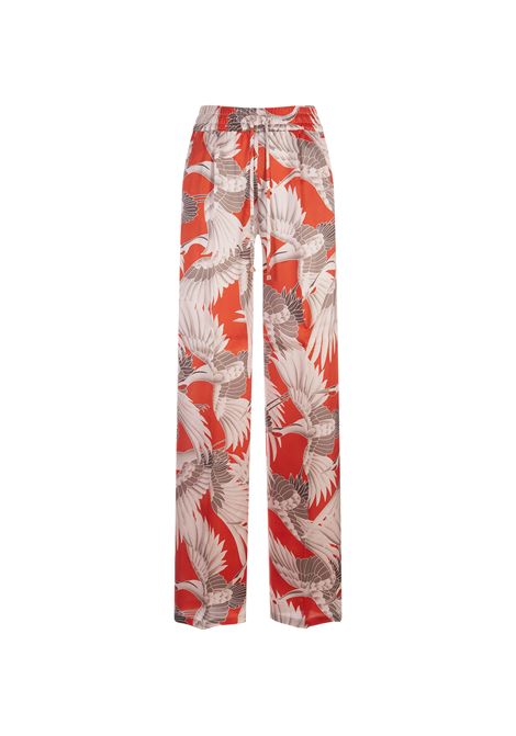 Pantaloni Con Coulisse In Seta Stampata Arancione KITON | D48122K0978C16