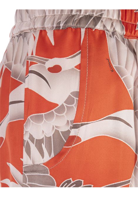 Printed Silk Drawstring Trousers In Orange KITON | D48122K0978C16