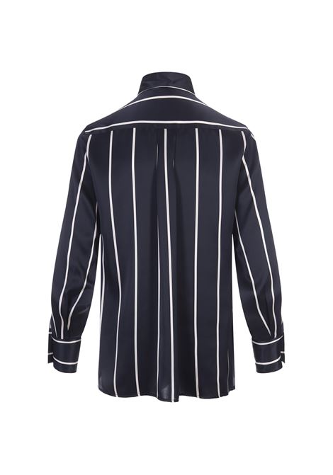 Navy Blue Striped Silk Shirt KITON | D55442K0978C05