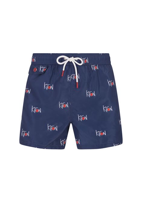 Shorts Da Mare Blu Navy Con Logo All-Over KITON | UCOM2CK0708D01