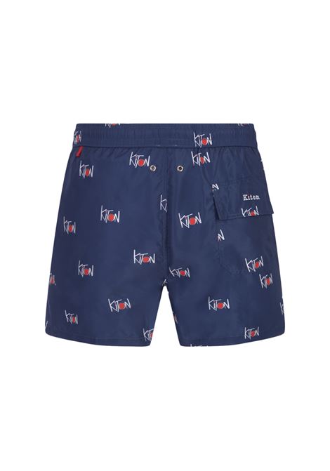Shorts Da Mare Blu Navy Con Logo All-Over KITON | UCOM2CK0708D01