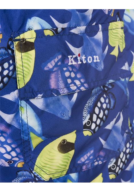 Shorts Da Mare Blu Con Stampa Pesci KITON | UCOM2CK0709D02
