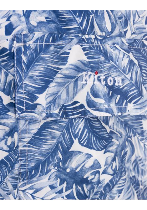 Shorts Da Mare Bianchi Con Stampa Foliage Blu KITON | UCOM2CK0710D28