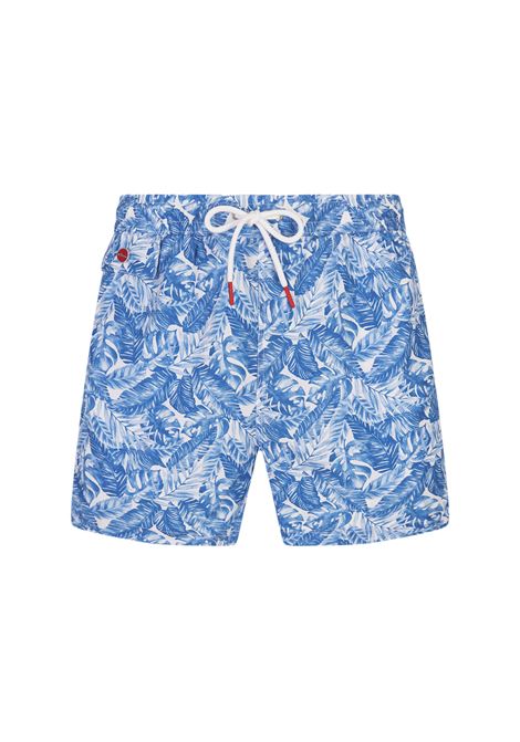 Shorts Da Mare Bianchi Con Stampa Foliage Azzurra KITON | Costumi da bagno | UCOM2CK0710D29