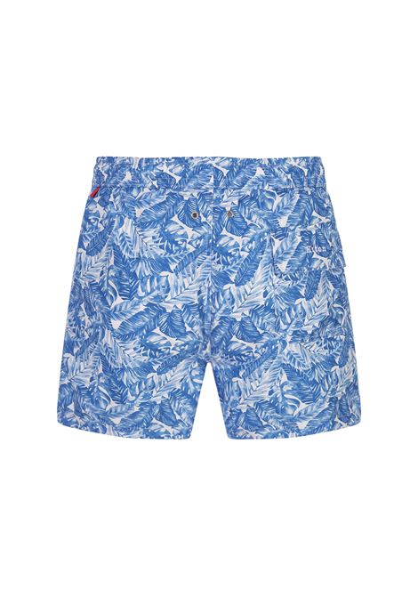 Shorts Da Mare Bianchi Con Stampa Foliage Azzurra KITON | UCOM2CK0710D29