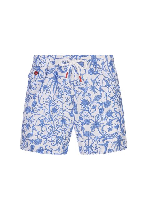 White Swim Shorts With Blue Fantasy Print KITON | UCOM2CK0745D04