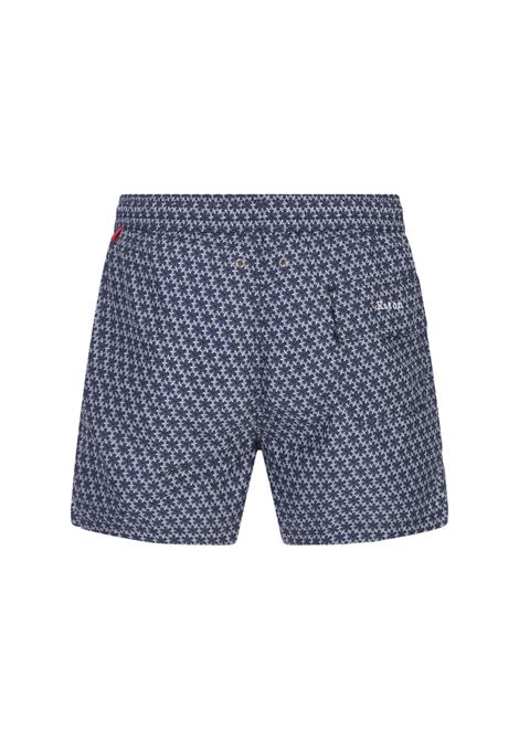 Navy Blue Swim Shorts With Geometric Floral Pattern KITON | UCOM2CK0745D05