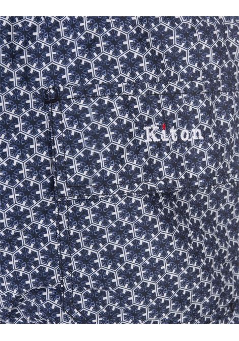 Navy Blue Swim Shorts With Geometric Floral Pattern KITON | UCOM2CK0745D05