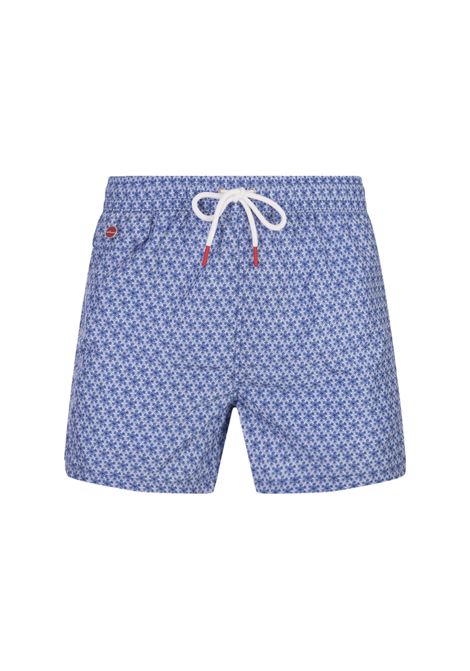 Shorts Da Mare Blu Con Pattern Floreale Geometrico