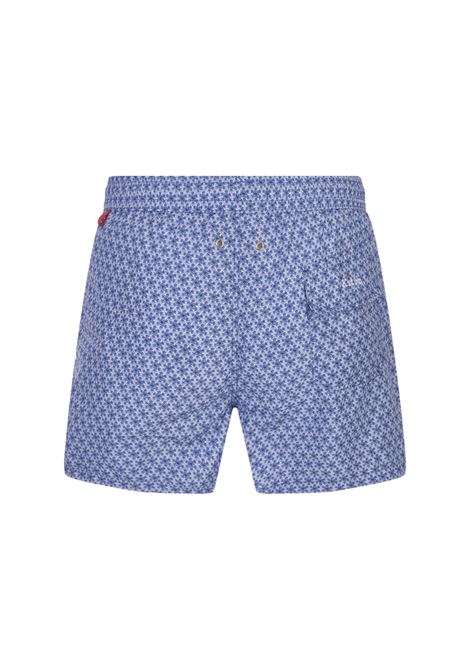 Blue Swim Shorts With Geometric Floral Pattern KITON | UCOM2CK0745D07