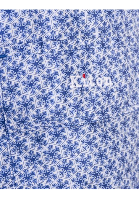 Blue Swim Shorts With Geometric Floral Pattern KITON | UCOM2CK0745D07