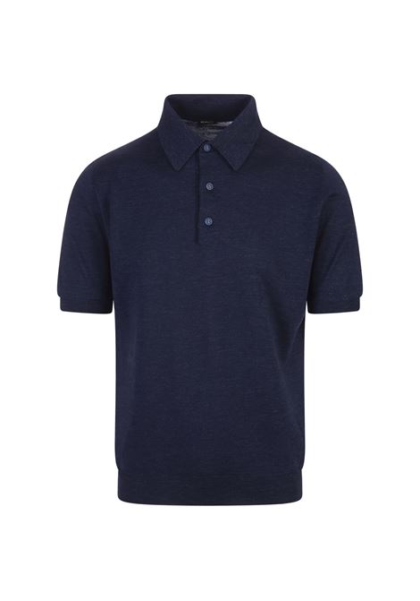 Navy Blue Knitted Short-Sleeved Polo Shirt KITON | UMK1317K169