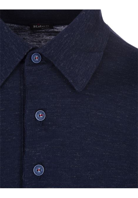 Navy Blue Knitted Short-Sleeved Polo Shirt KITON | UMK1317K169