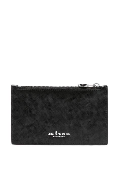 Black Leather Card Holder With Logo KITON | UPEA009N0100301