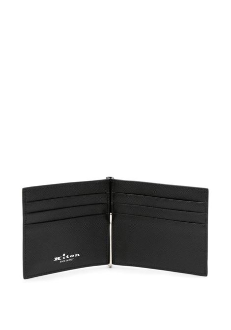 Black Leather Folding Card Holder With Logo KITON | UPEA013N0100301