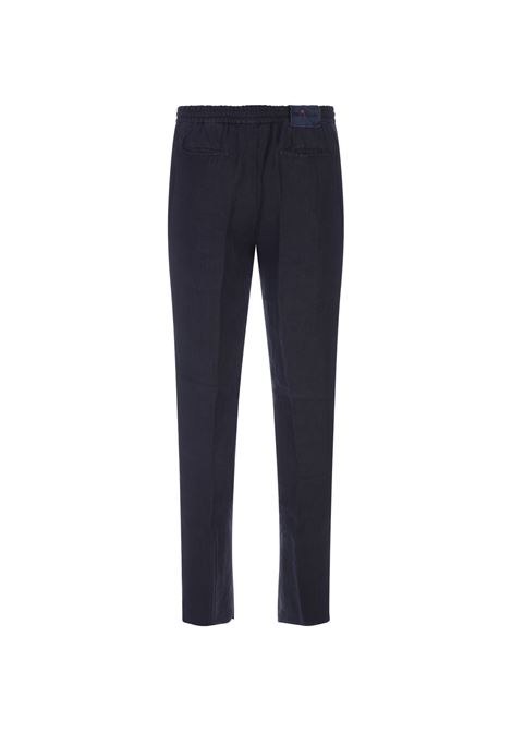 Night Blue Linen Trousers With Elasticised Waistband KITON | UPLACK0613D07
