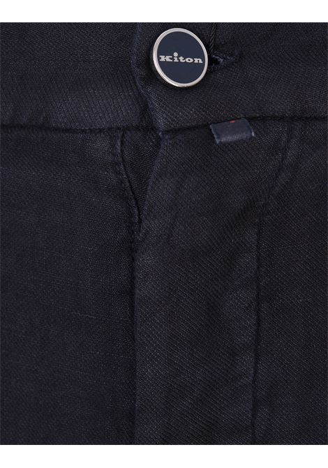 Night Blue Linen Trousers With Elasticised Waistband KITON | UPLACK0613D07