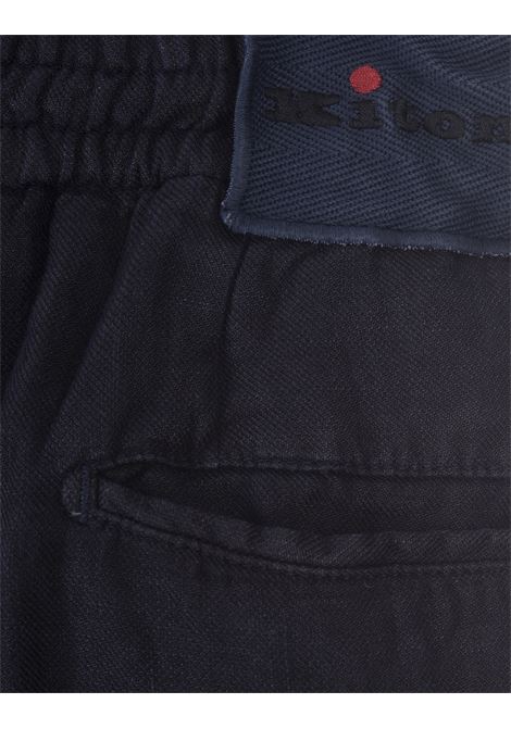 Pantaloni In Lino Blu Notte Con Vita Elasticizzata KITON | UPLACK0613D07