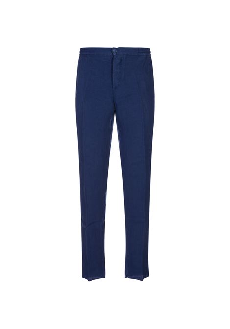 Cobalt Blue Linen Trousers With Elasticised Waistband KITON | UPLACK0613D08