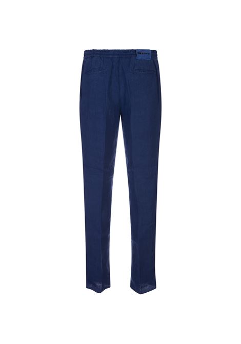 Cobalt Blue Linen Trousers With Elasticised Waistband KITON | UPLACK0613D08