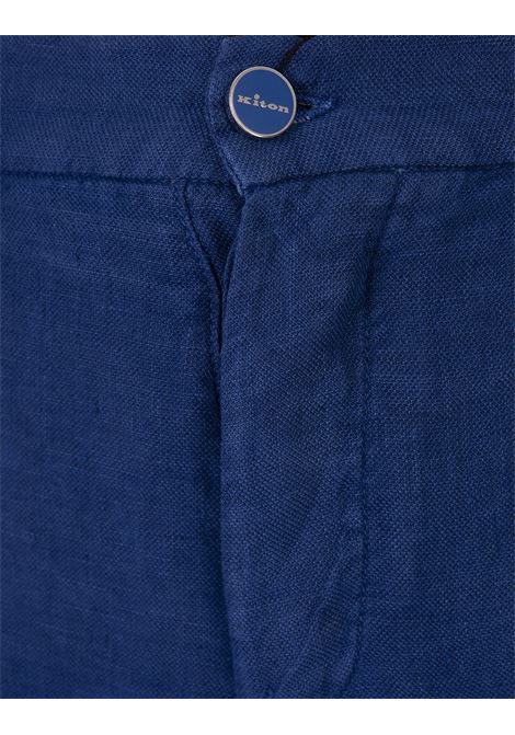 Pantaloni In Lino Blu Cobalto Con Vita Elasticizzata KITON | UPLACK0613D08