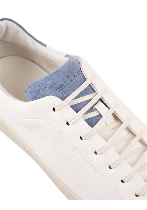 Sneakers In Pelle Bianca Con Dettagli Azzurri KITON | USSA067N0100004