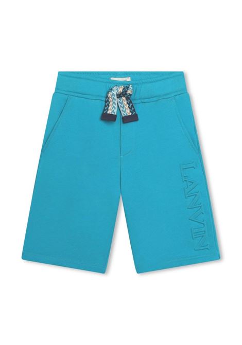 Turquoise Shorts with Logo and Curb Motif LANVIN ENFANT | N3007775T