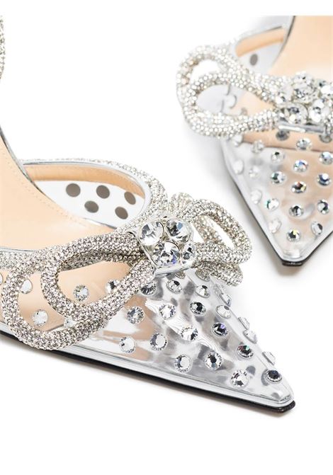 Double Bow 100 mm Crystal Embellished Slingback  MACH & MACH | FW21-0337TRANSPARENT IN SILVER