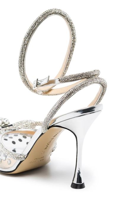 Double Bow 100 mm Crystal Embellished Slingback  MACH & MACH | FW21-0337TRANSPARENT IN SILVER