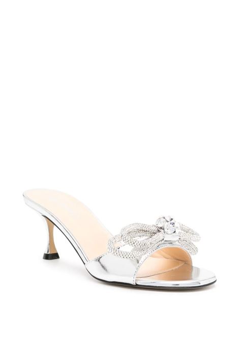 65 Double Bow Mules In Silver Metallic Leather MACH & MACH | R24-S0442-SPESLV