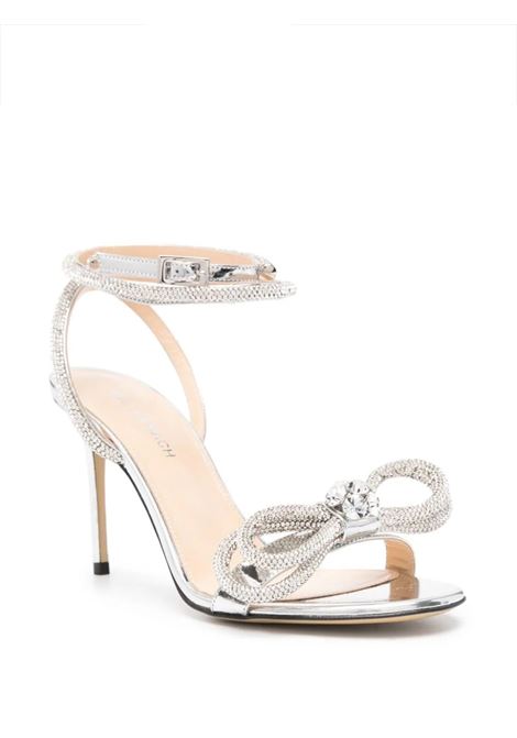Double Bow 100 mm Sandals In Silver Metallic Leather With Crystals MACH & MACH | R24-S0445-SPESLV