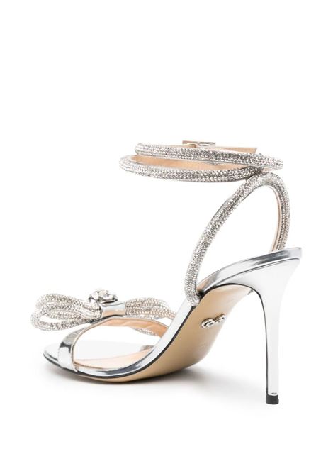 Double Bow 100 mm Sandals In Silver Metallic Leather With Crystals MACH & MACH | R24-S0445-SPESLV
