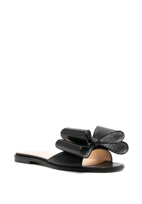 Flat Sandals With Bow In Black Nappa MACH & MACH | R24-S0447-NAPBLK