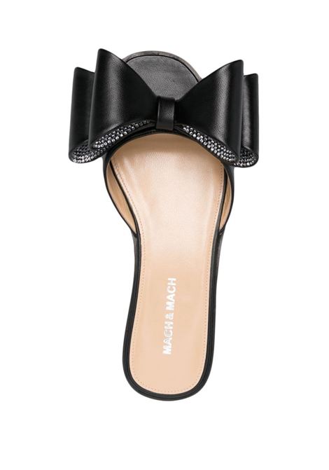 Flat Sandals With Bow In Black Nappa MACH & MACH | R24-S0447-NAPBLK