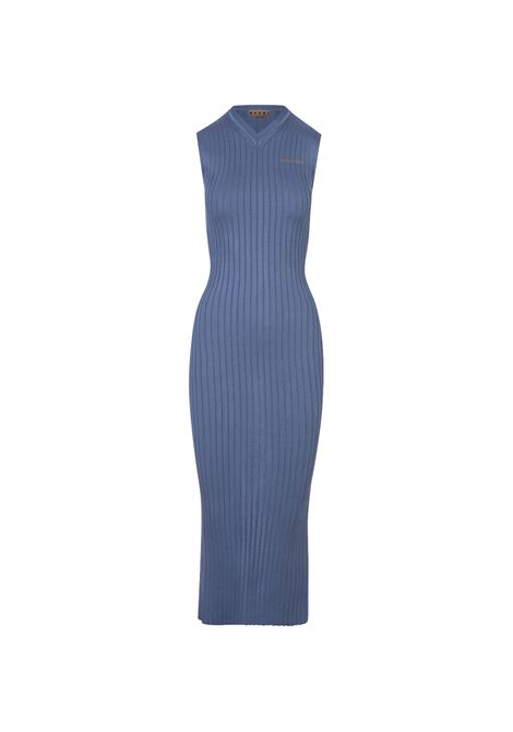 Light Blue Long Sleeveless Ribbed Knit Dress MARNI | ABMD0219A0-UFV22200B37