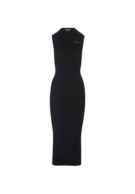 Black Long Sleeveless Ribbed Knit Dress MARNI | ABMD0219A0-UFV22200N99