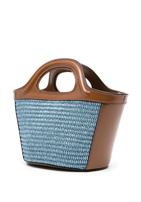 Micro Tropicalia Summer Bag In Brown Leather and Light Blue Raffia MARNI | BMMP0067Q0-P3860ZO751