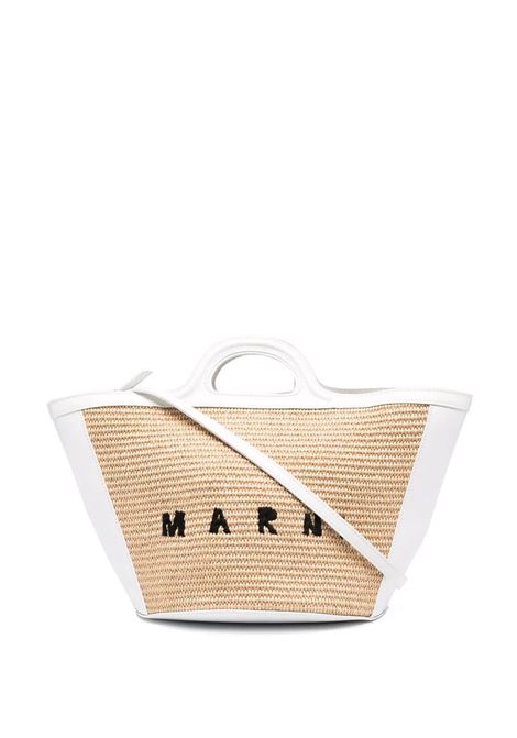 Small Tropicalia Summer Bag In White Leather and Natural Raffia MARNI | BMMP0068Q0-P3860Z0T01