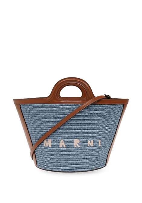 Small Tropicalia Summer Bag In Brown Leather and Light Blue Raffia MARNI | BMMP0068Q0-P3860ZO751