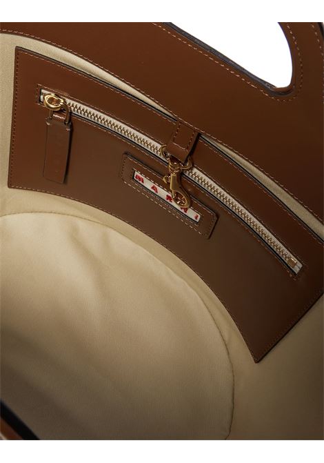 Tropicalia Handbag in Brown Leather and Raffia Effect Fabric MARNI | BMMP0097U5-P6744ZO754