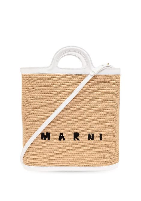 Tropicalia Summer Bag In White Leather and Natural Raffia MARNI | SBMP0179Q0-P3860Z0T01