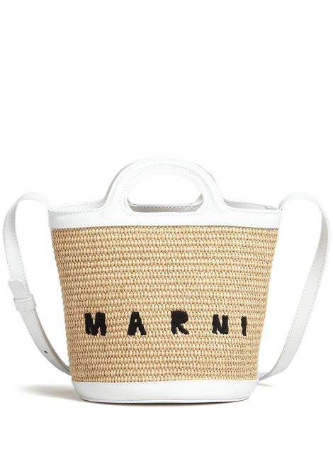 Tropicalia Mini Bag In White Leather and Natural Raffia MARNI | SCMP0056Q1-P3860Z0T01