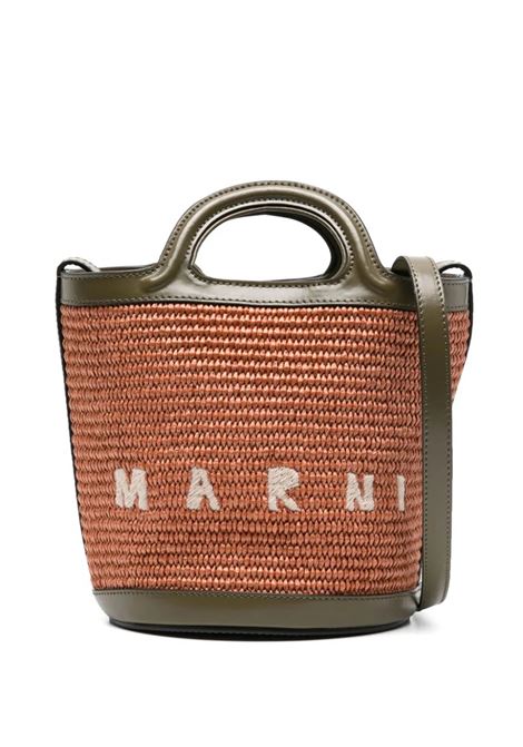 Tropicalia Mini Bag In Brown Leather and Orange Raffia MARNI | SCMP0056Q1-P3860ZO750