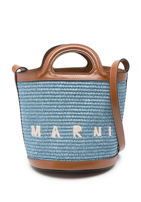 Tropicalia Mini Bag In Brown Leather and Light Blue Raffia MARNI | SCMP0056Q1-P3860ZO751