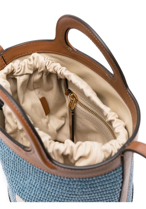 Tropicalia Mini Bag In Brown Leather and Light Blue Raffia MARNI | SCMP0056Q1-P3860ZO751